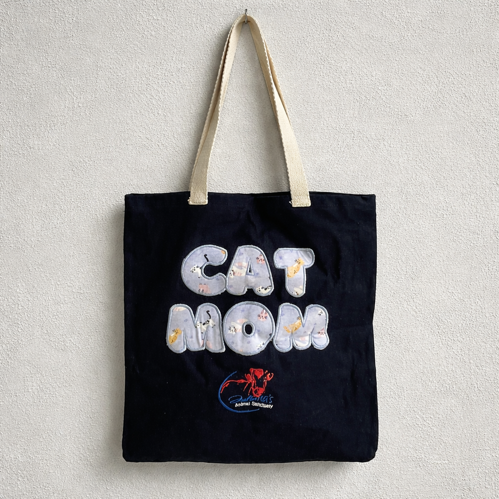Tote Bag Bordada con Aplique "Cat Mom"