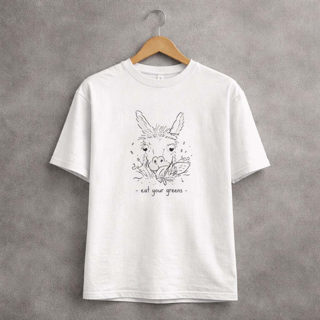 Camiseta Blanca Estampada "Eat Your Greens"
