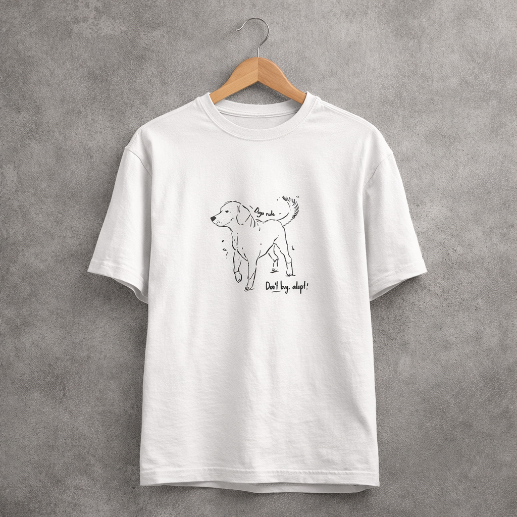 Camiseta Blanca Estampada "Don't buy - Adopt"
