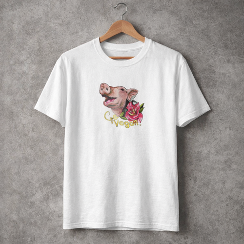 Camiseta Blanca Estampada "Go vegan" - Pig rose