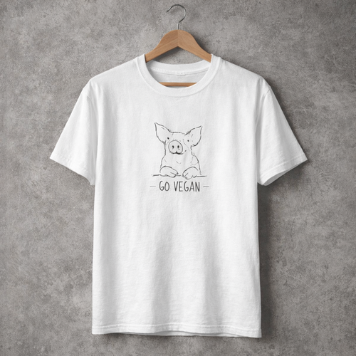 Camiseta Blanca Estampada "Go vegan" - Pig black