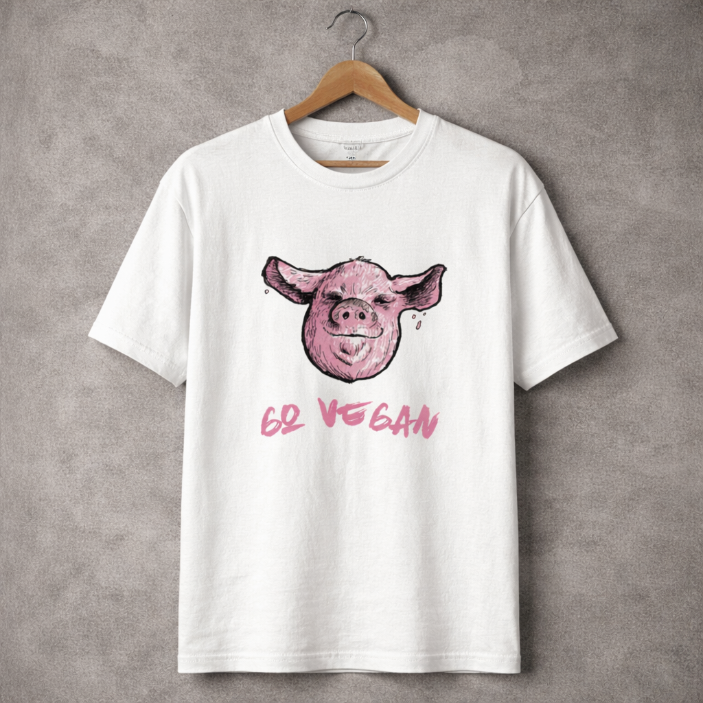 Camiseta Blanca Estampada "Go vegan" - Color pig