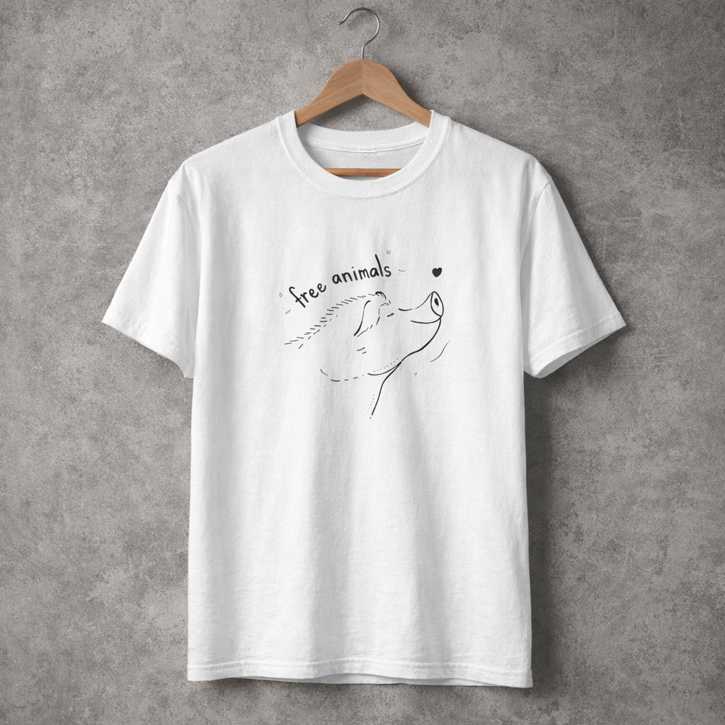 Camiseta Blanca Estampada "Free animals" - Pig