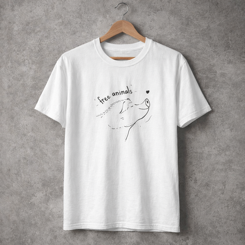 Camiseta Blanca Estampada "Free animals" - Pig