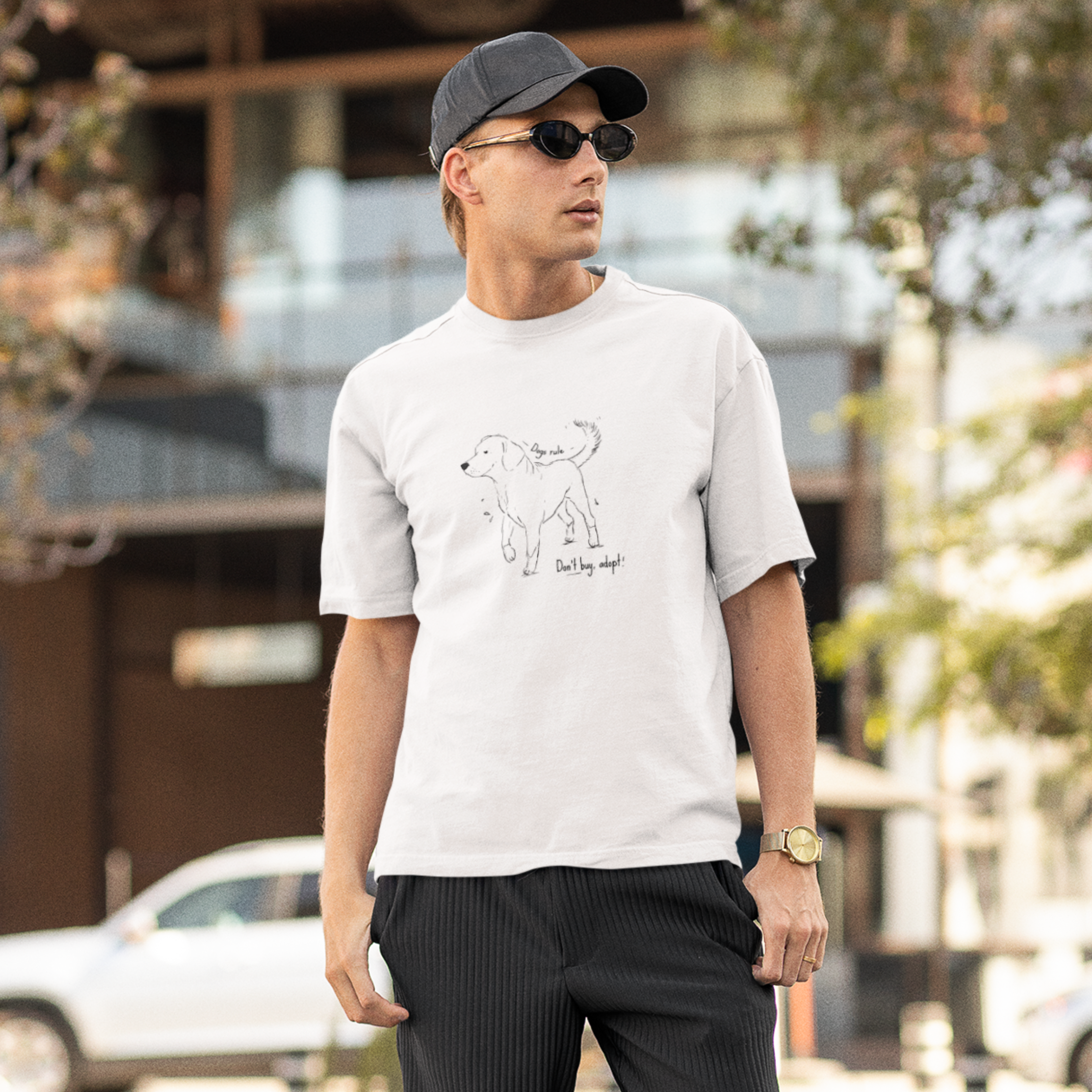 Camiseta Blanca Estampada "Don't buy - Adopt"