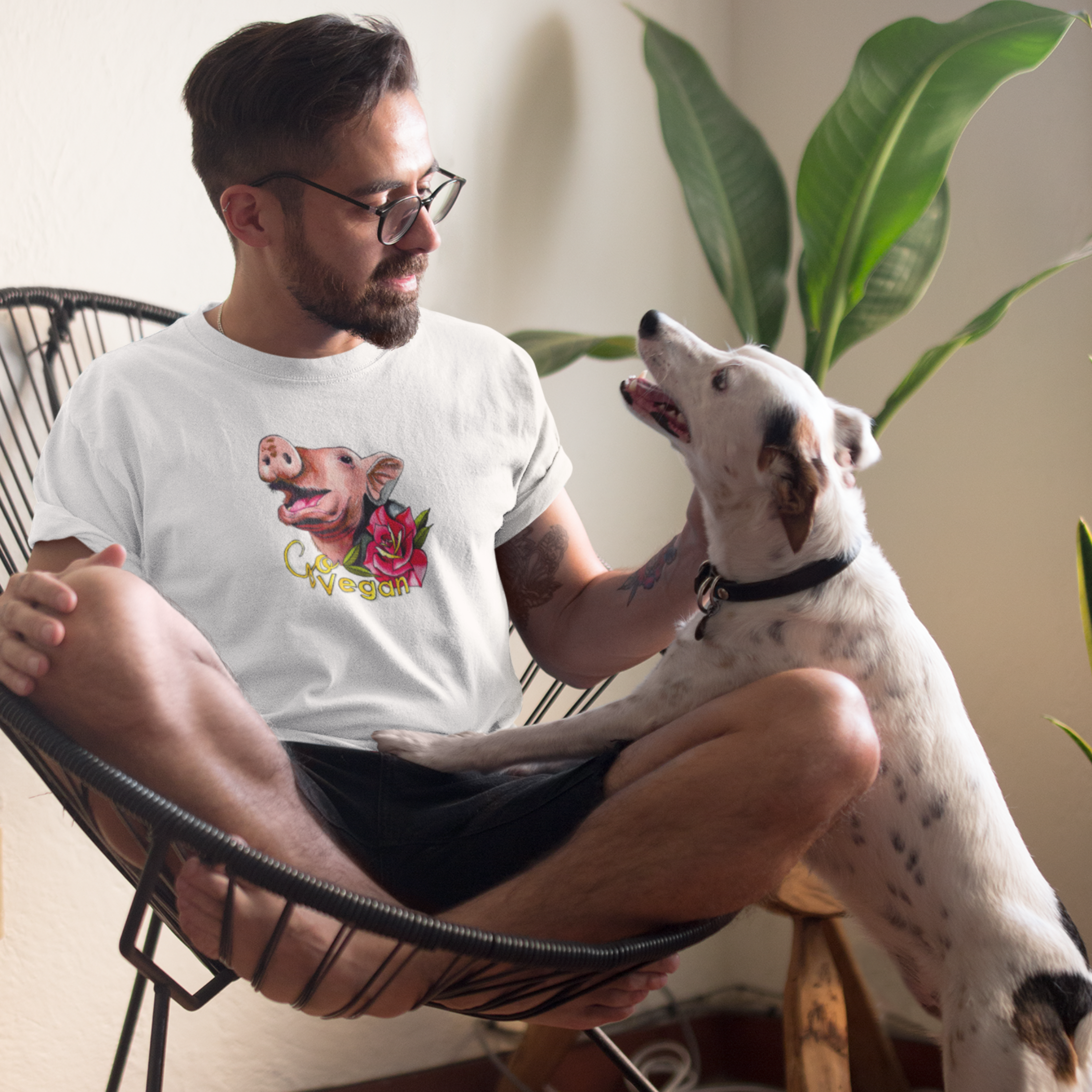 Camiseta Blanca Estampada "Go vegan" - Pig rose