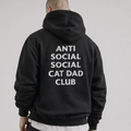 Hoodie Estampado Anti Social Social Cat Dad Club"