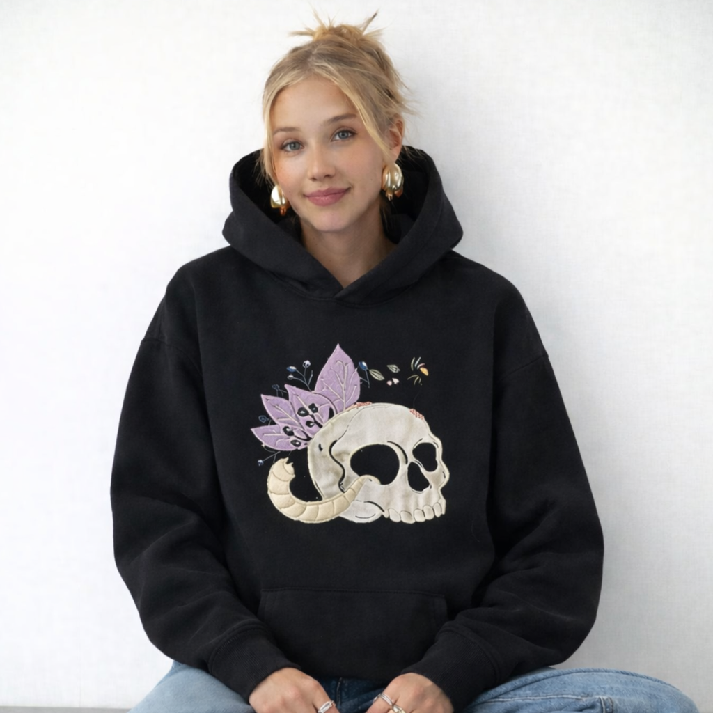 Hoodie Gótico Bordado Rata calavera