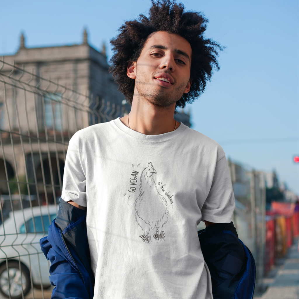 Camiseta Blanca Estampada "Go vegan" - Chickens