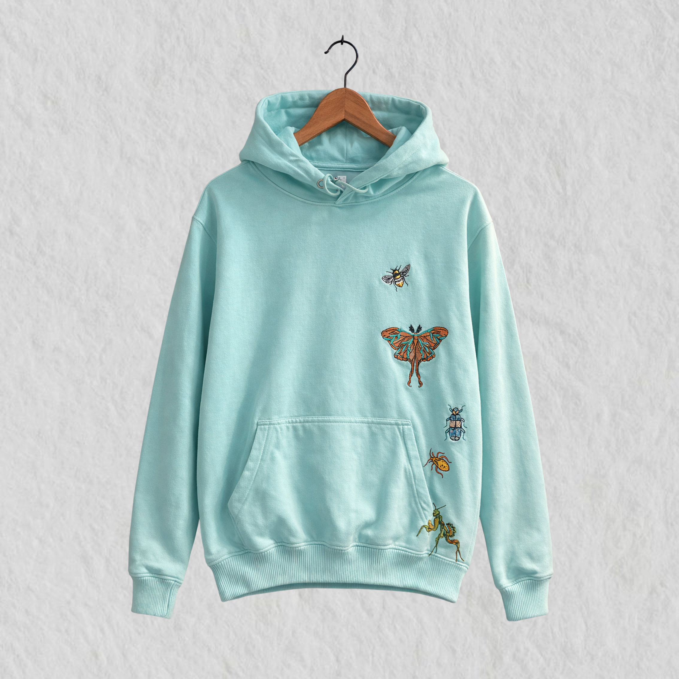 Hoodie Bordado Insectos Azul Menta