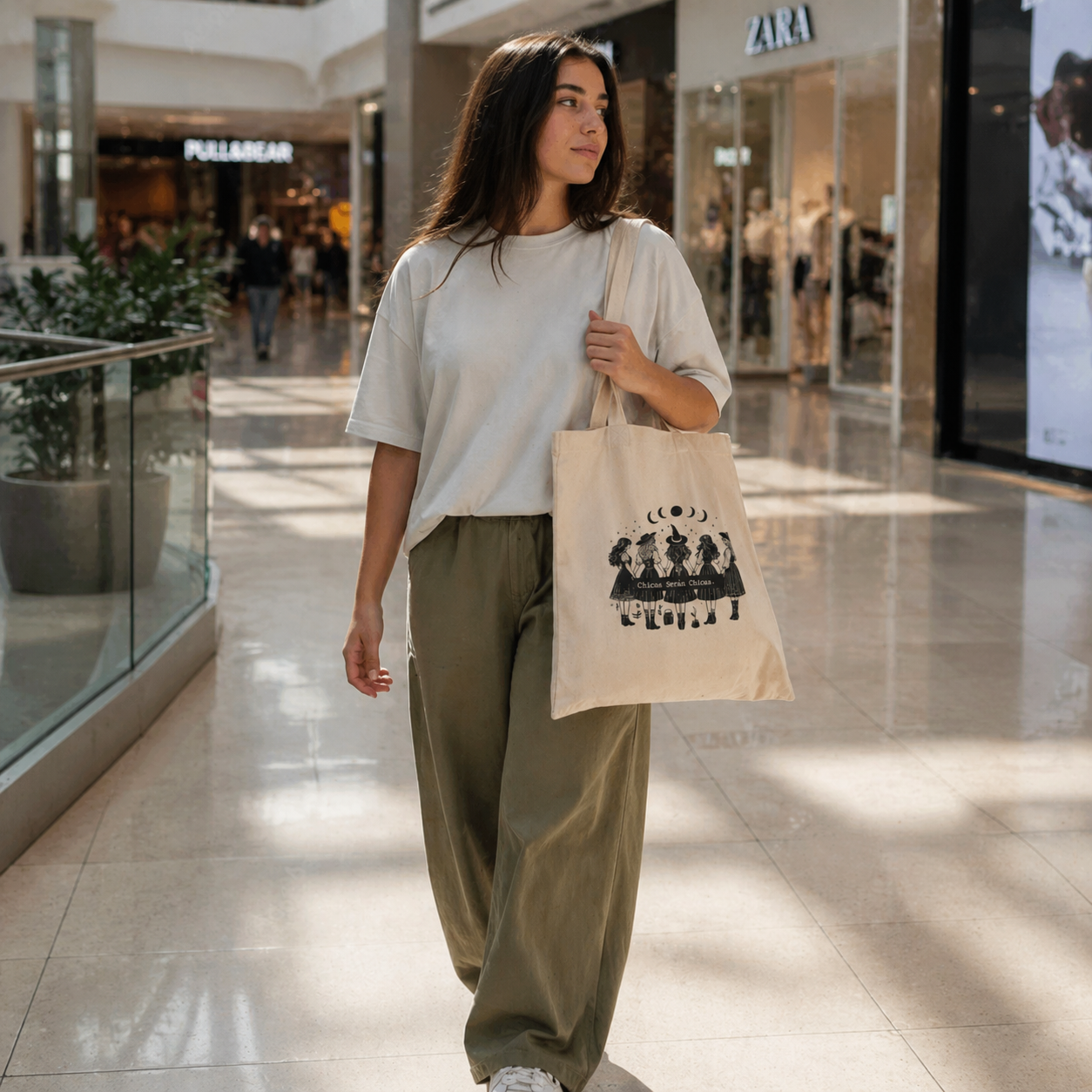 Tote Bag Chicas serán chicas color crema