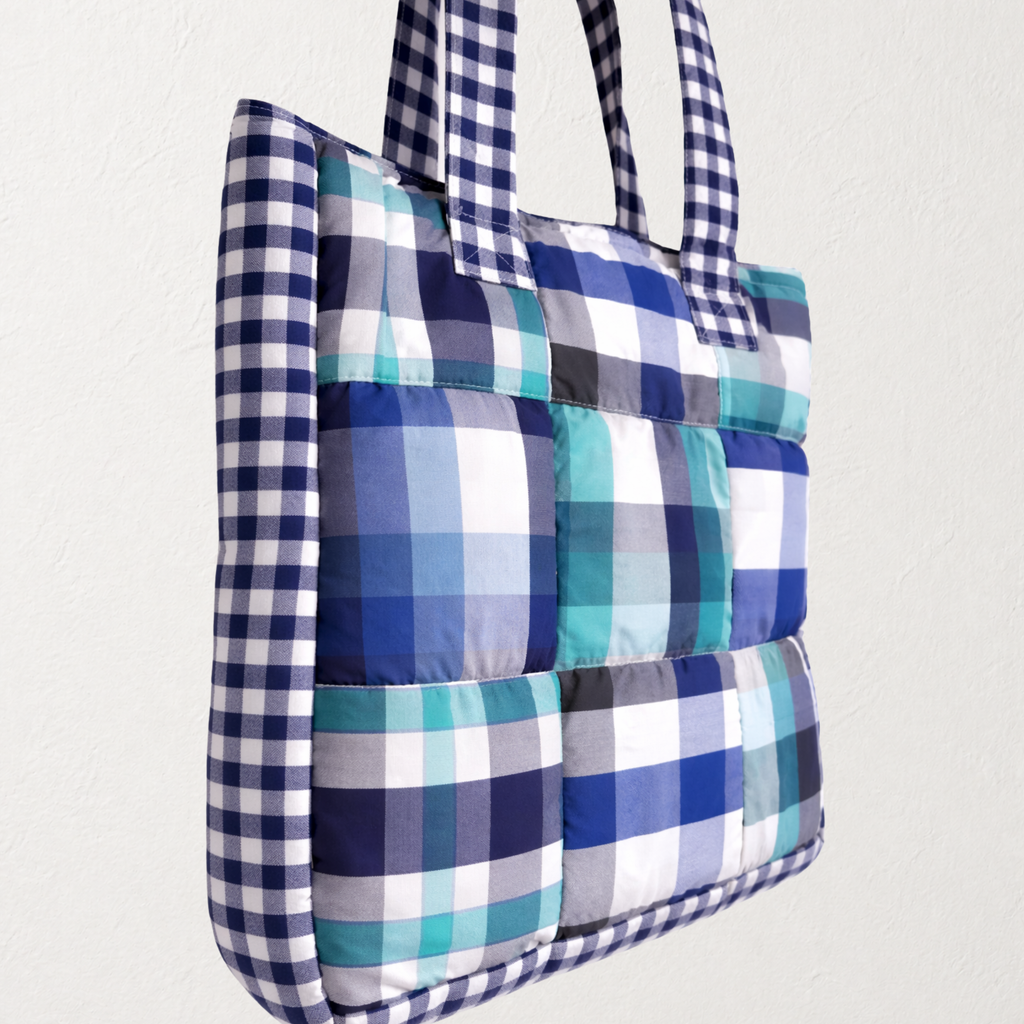 Bolso Puffy Bag Cuadros Azules