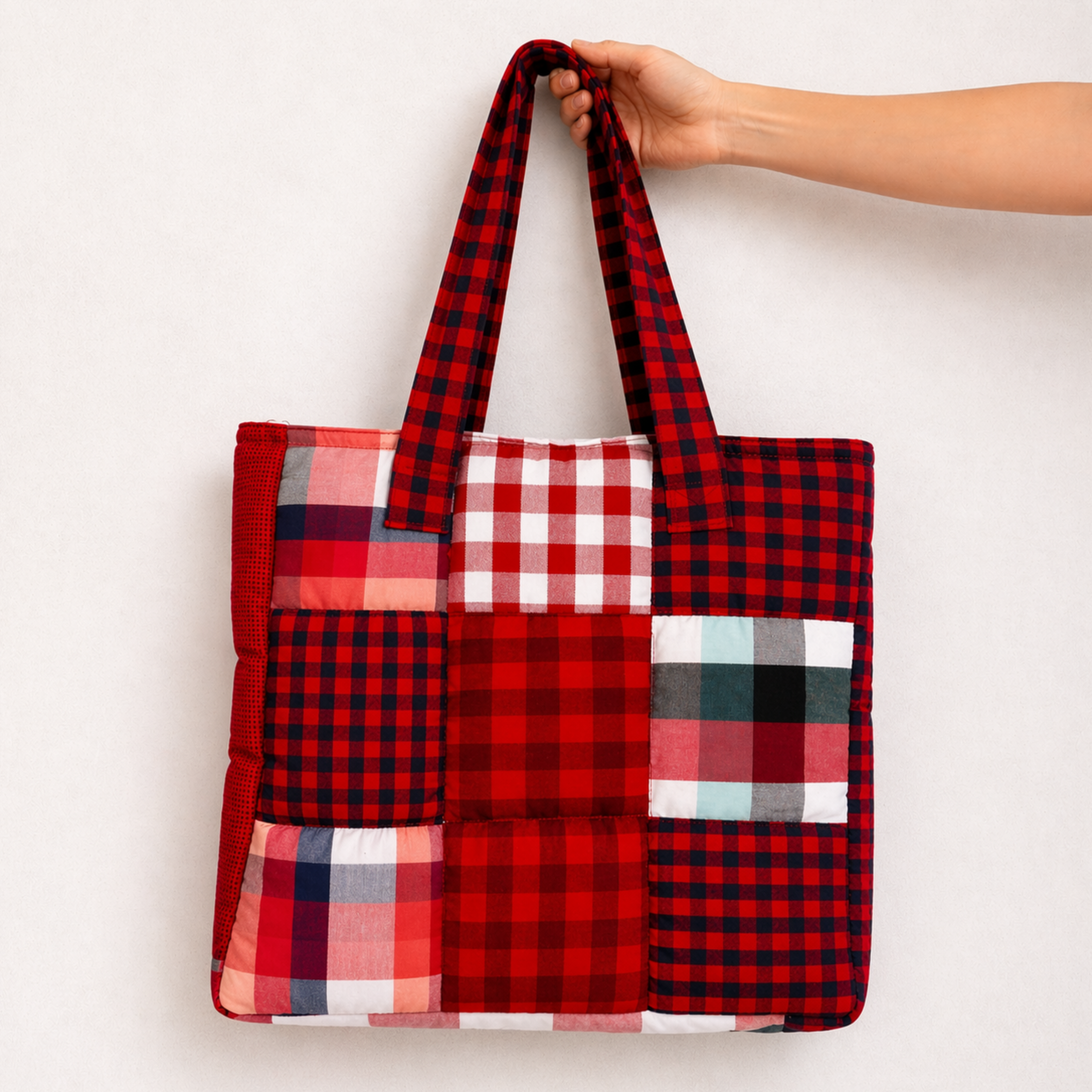 Bolso Puffy Bag de cuadros Rojos