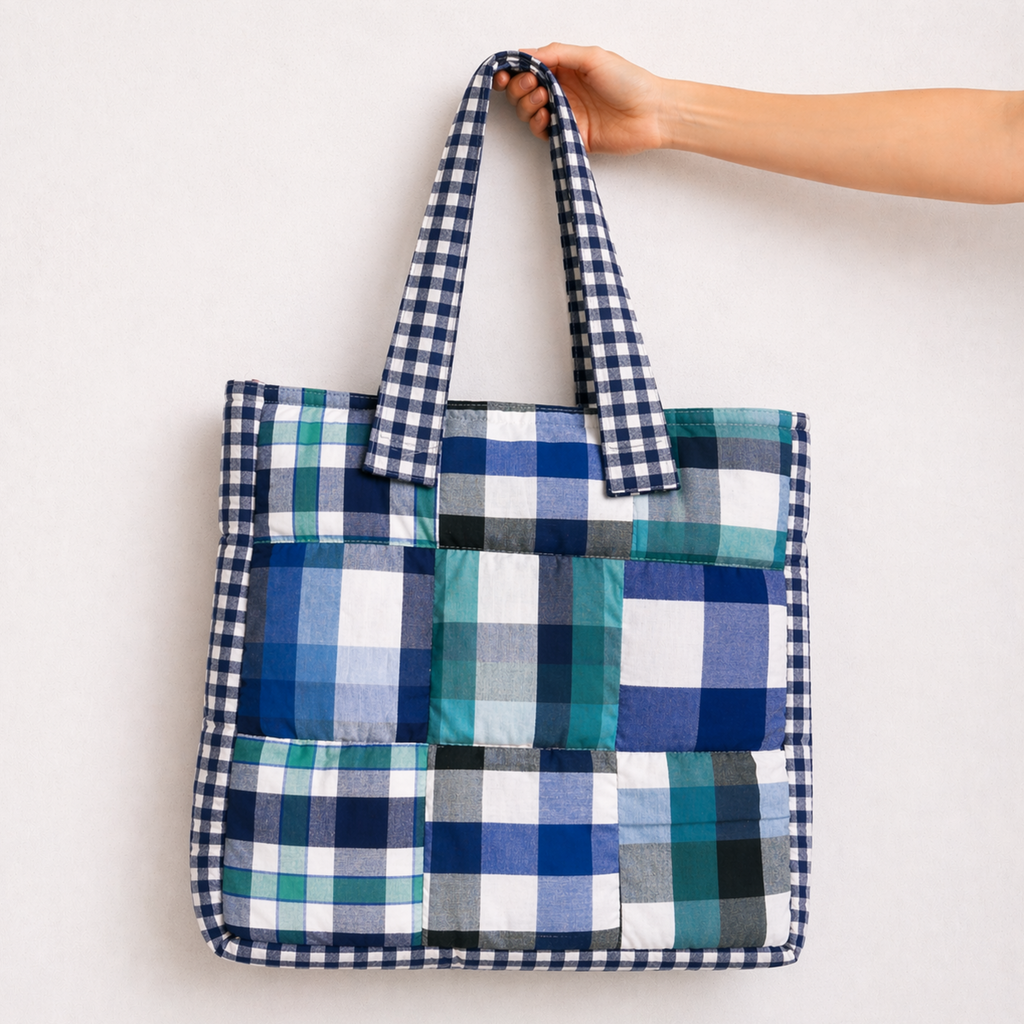 Bolso Puffy Bag Cuadros Azules