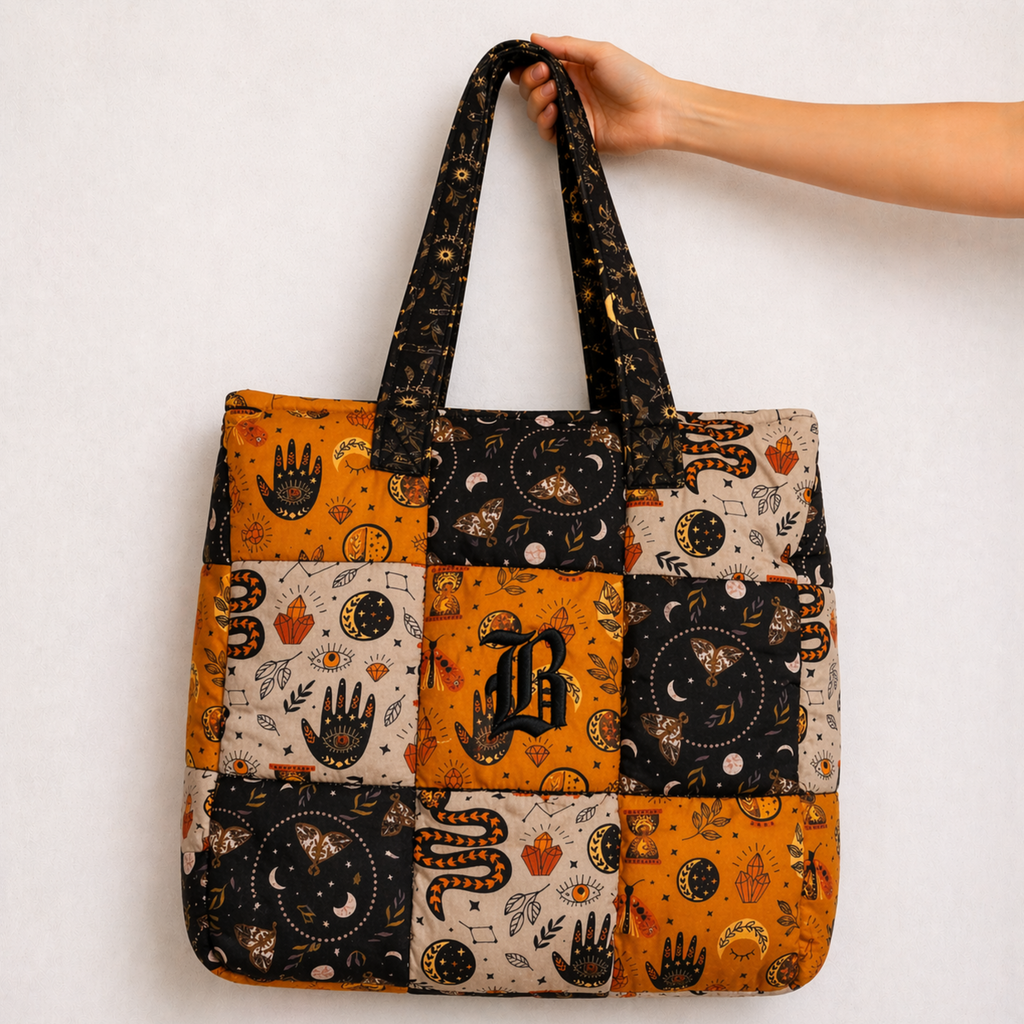Bolso Puffy Bag Gótico Bordado Naranja Negro