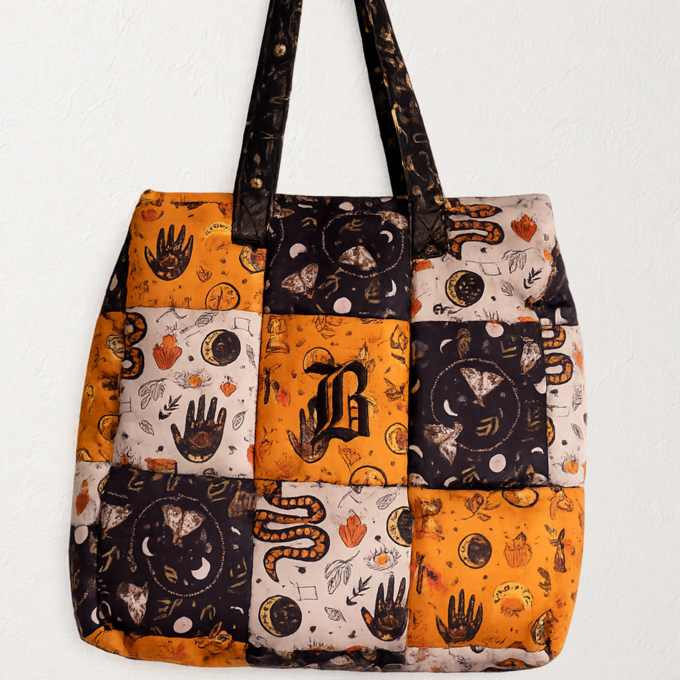 Bolso Puffy Bag Gótico Bordado Naranja Negro