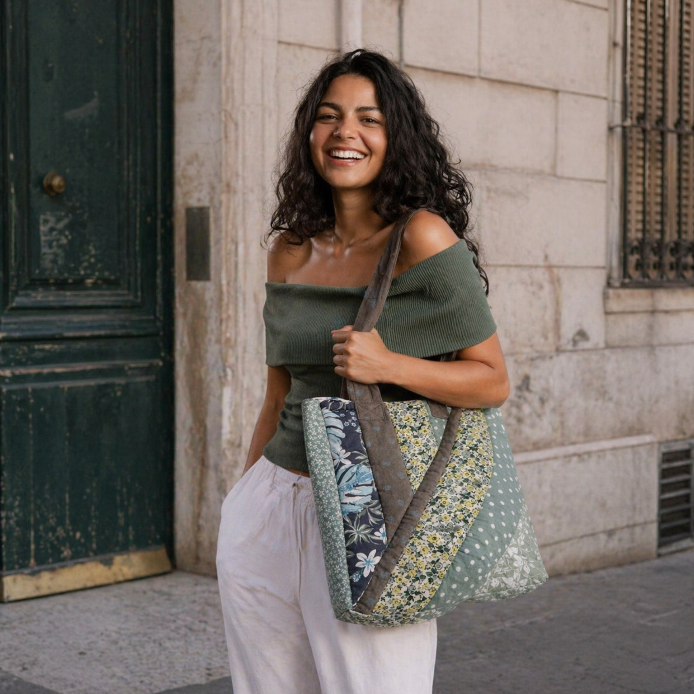 Bolso Puffy Bag Flores Verde