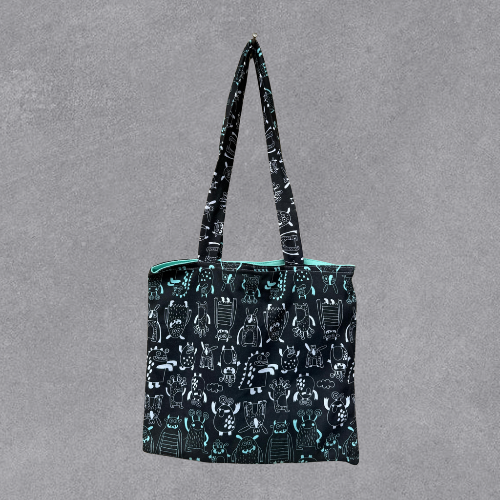 Tote Bag Estampada Monstruos Negro