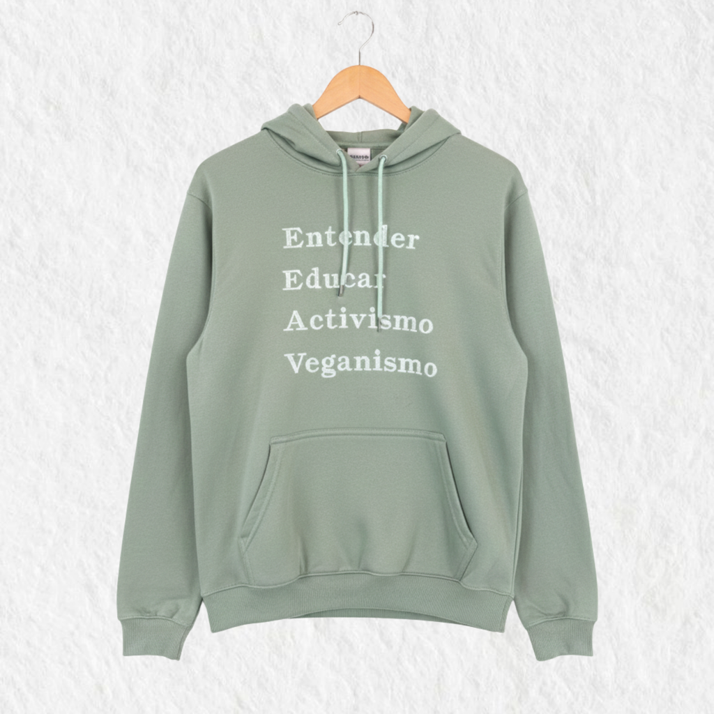 Hoodie Estampado "Entender, Educar, Activismo, Veganismo" Verde
