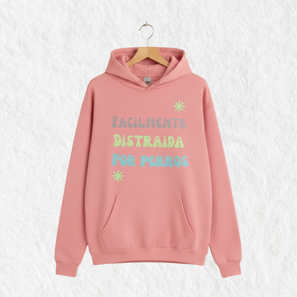 Hoodie Estampado "Facilmente distraida por perros" Rosa