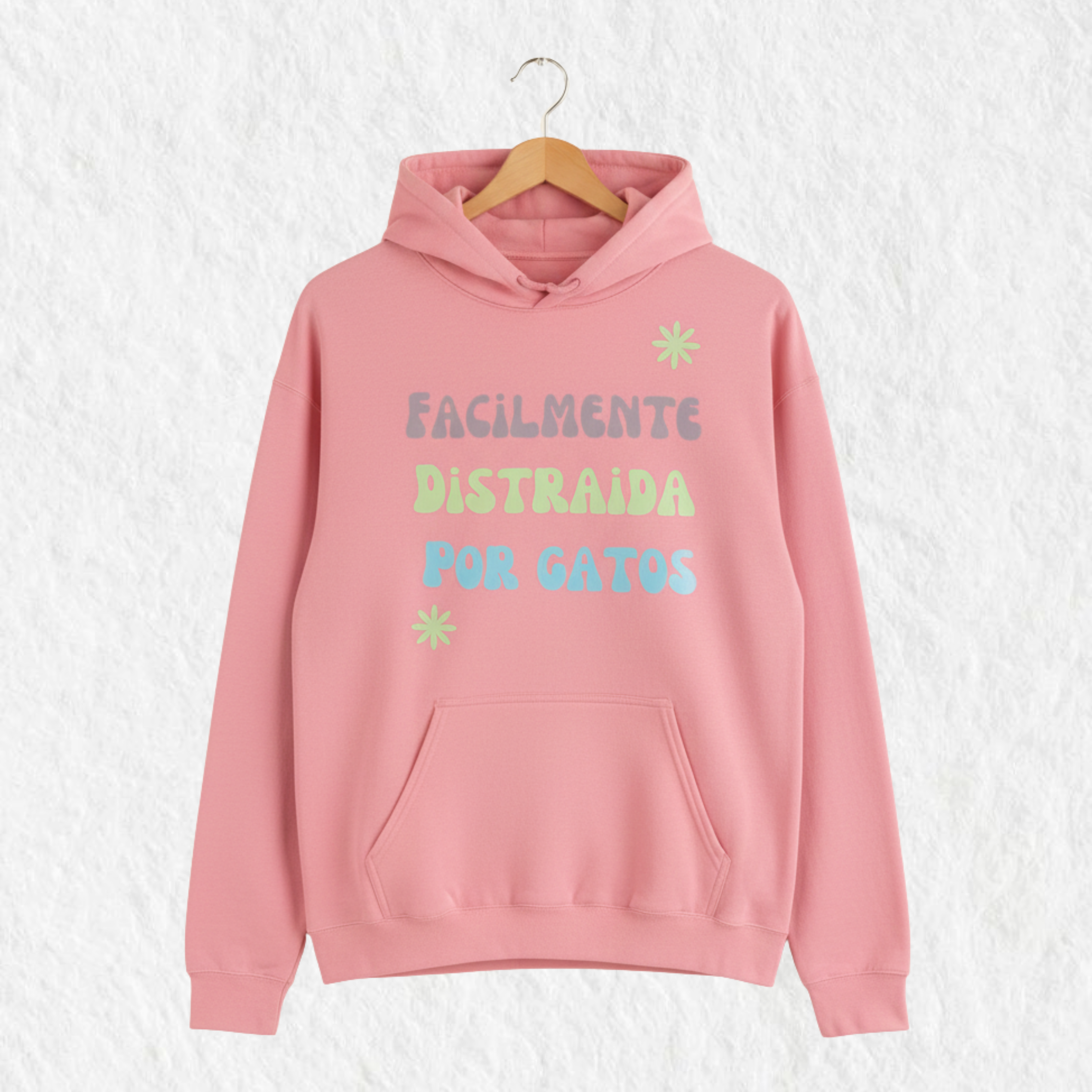 Hoodie Estampado "Facilmente distraida por gatos" Rosa