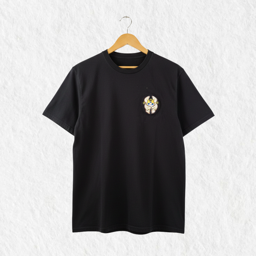 Camiseta Bordada Gato Angel Negra