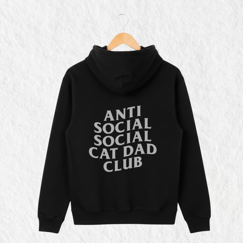 Hoodie Estampado Anti Social Social Cat Dad Club"