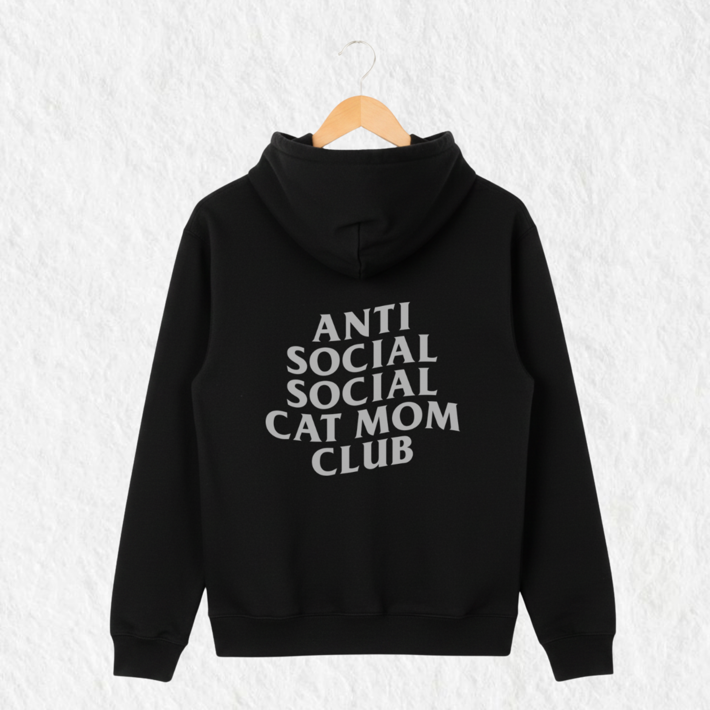 Hoodie Estampado Anti Social Social Cat Mom Club"