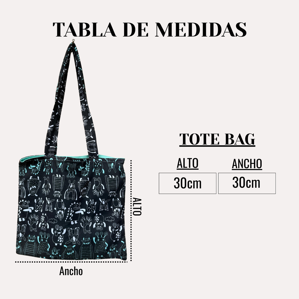 Tote Bag Estampada Monstruos Negro