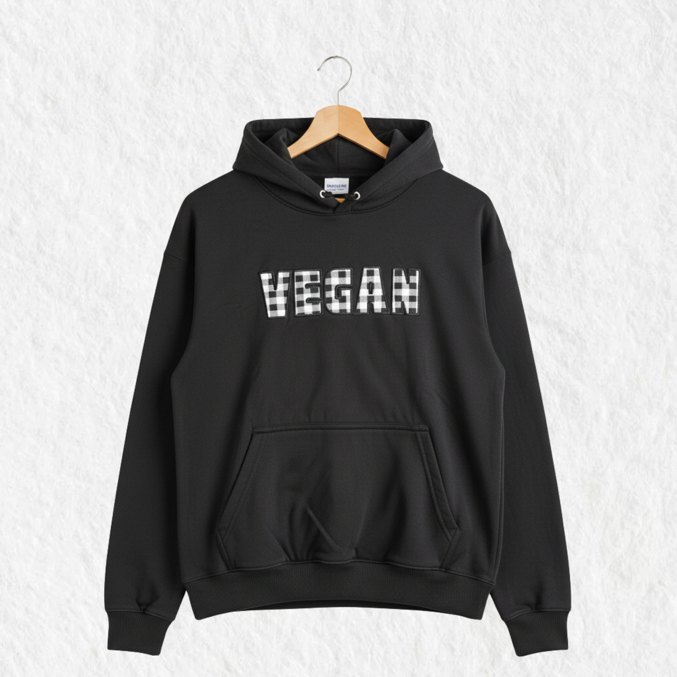 Hoodie Bordado con Apliques "Vegan" Negro