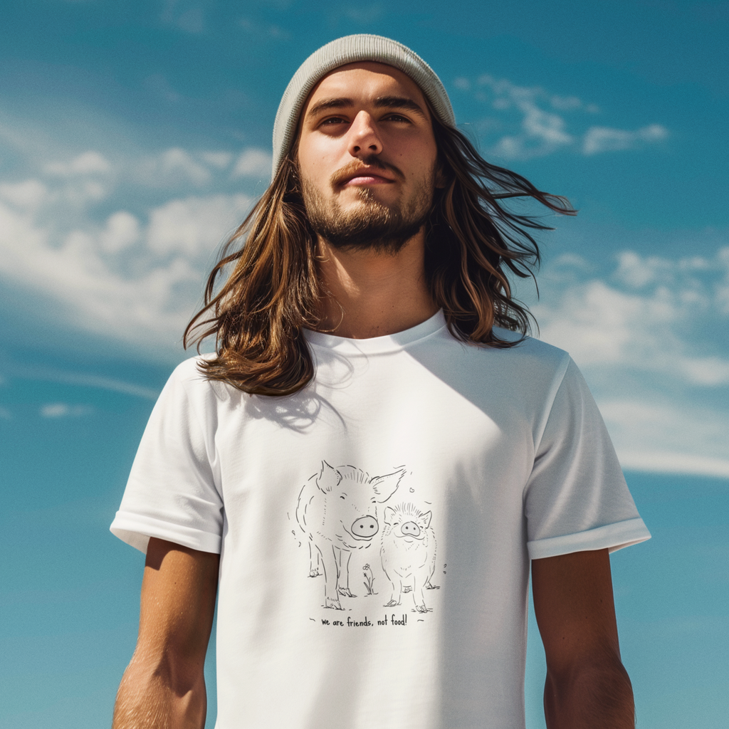 Camiseta Blanca Estampada "We are friends, not food" - Men